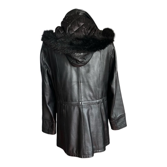 Vtg. Covington !00% Leather Hooded Jacket/Coat. W/ zip lining. Sz.M 10/12. - Picture 5 of 10